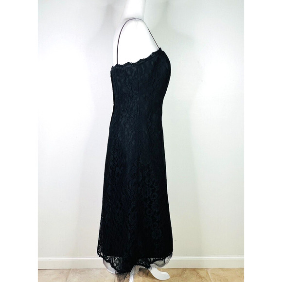 Mori‎ Lee by Madeline Gardner Dress Sz 13/14 Fit 10/12 Black Floral Lace No Belt - Picture 3 of 15